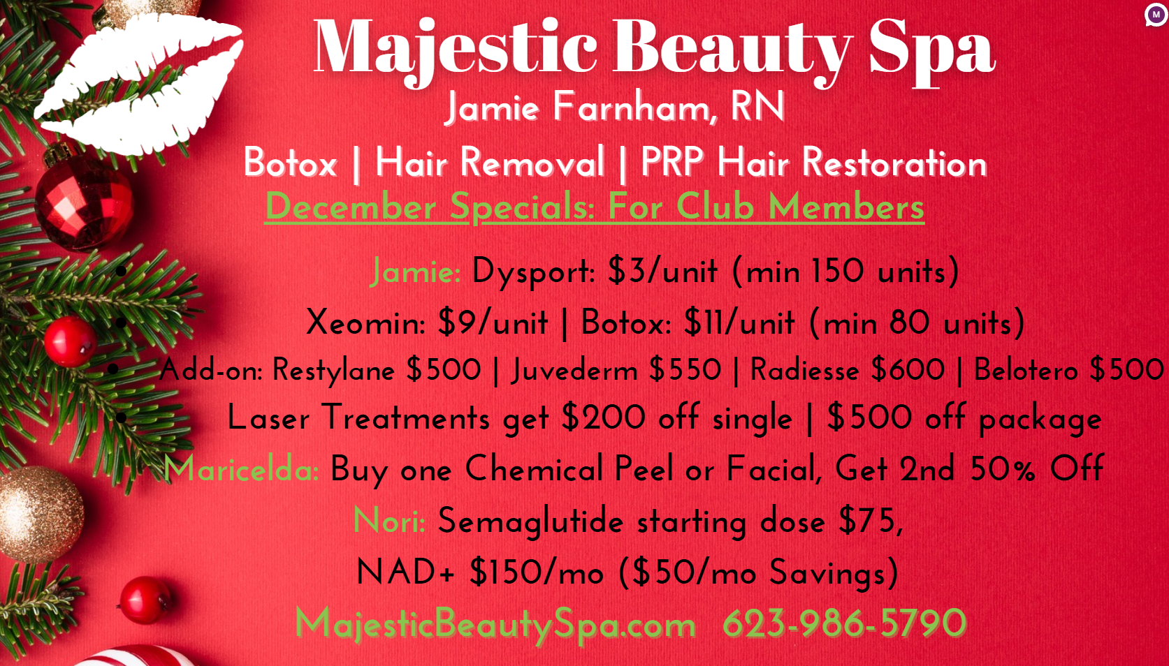 Majestic Beauty Spa December 2025 Monthly Specials